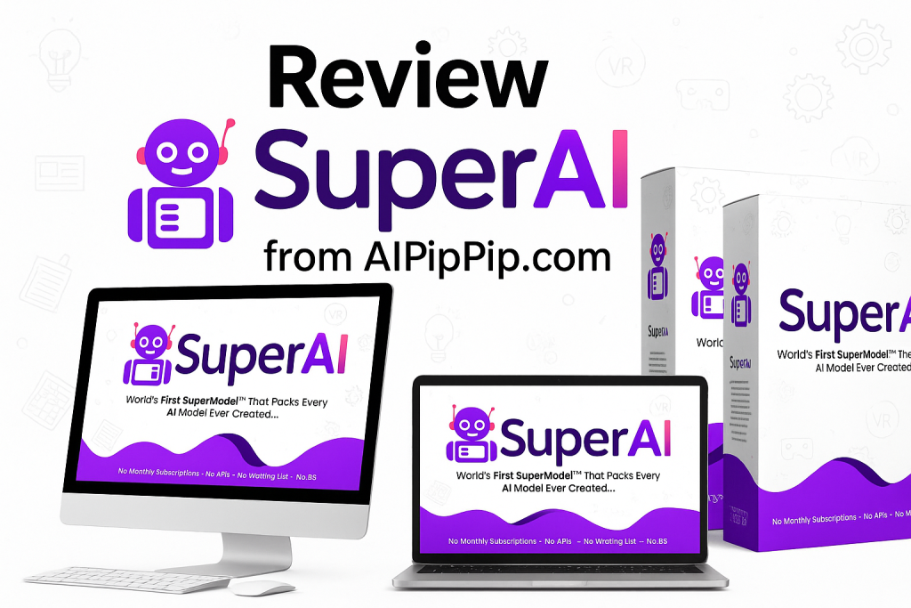 Super AI Review interface preview with AI writing, video, and design tools