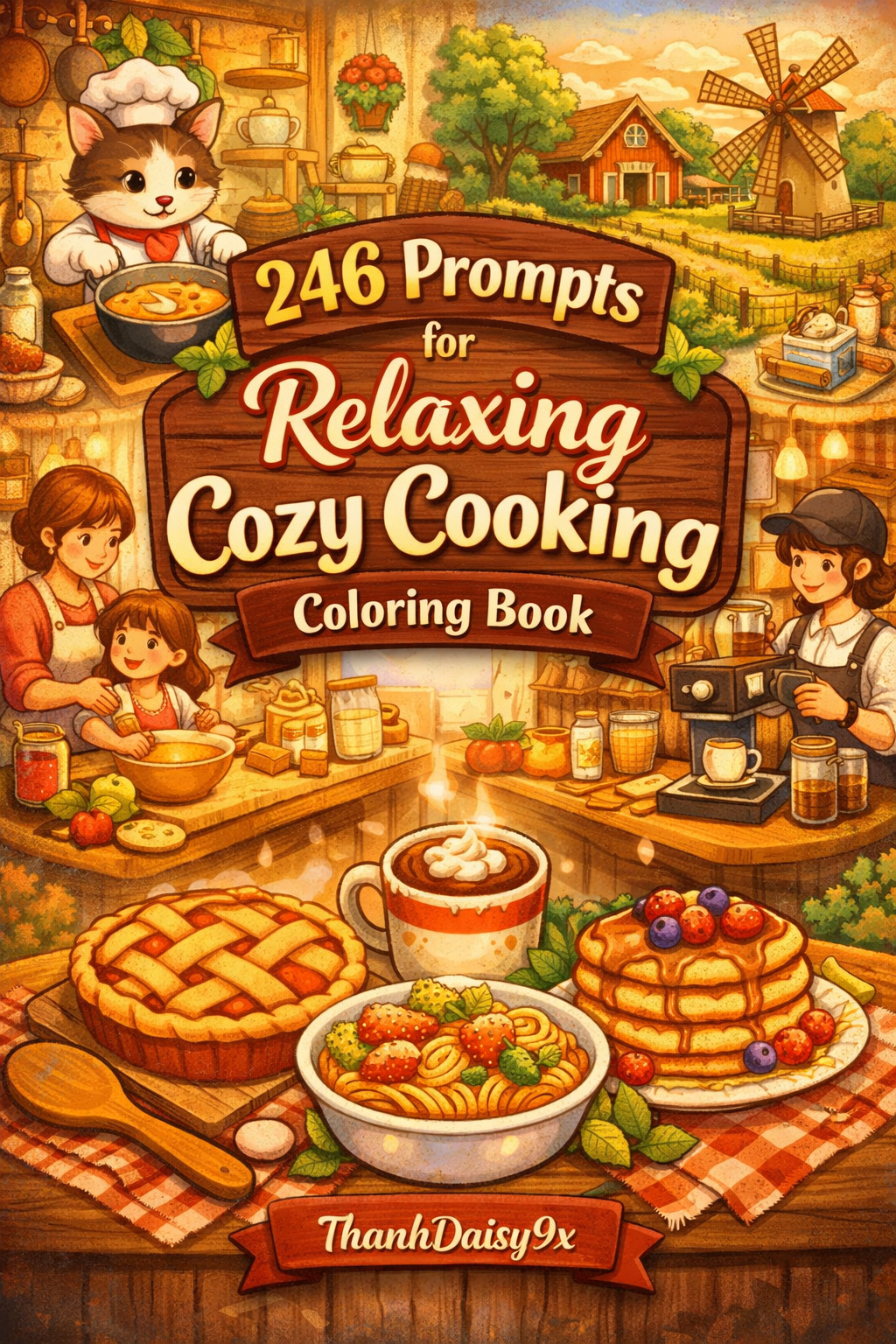 246 Prompts for Relaxing Cozy Cooking Coloring Book