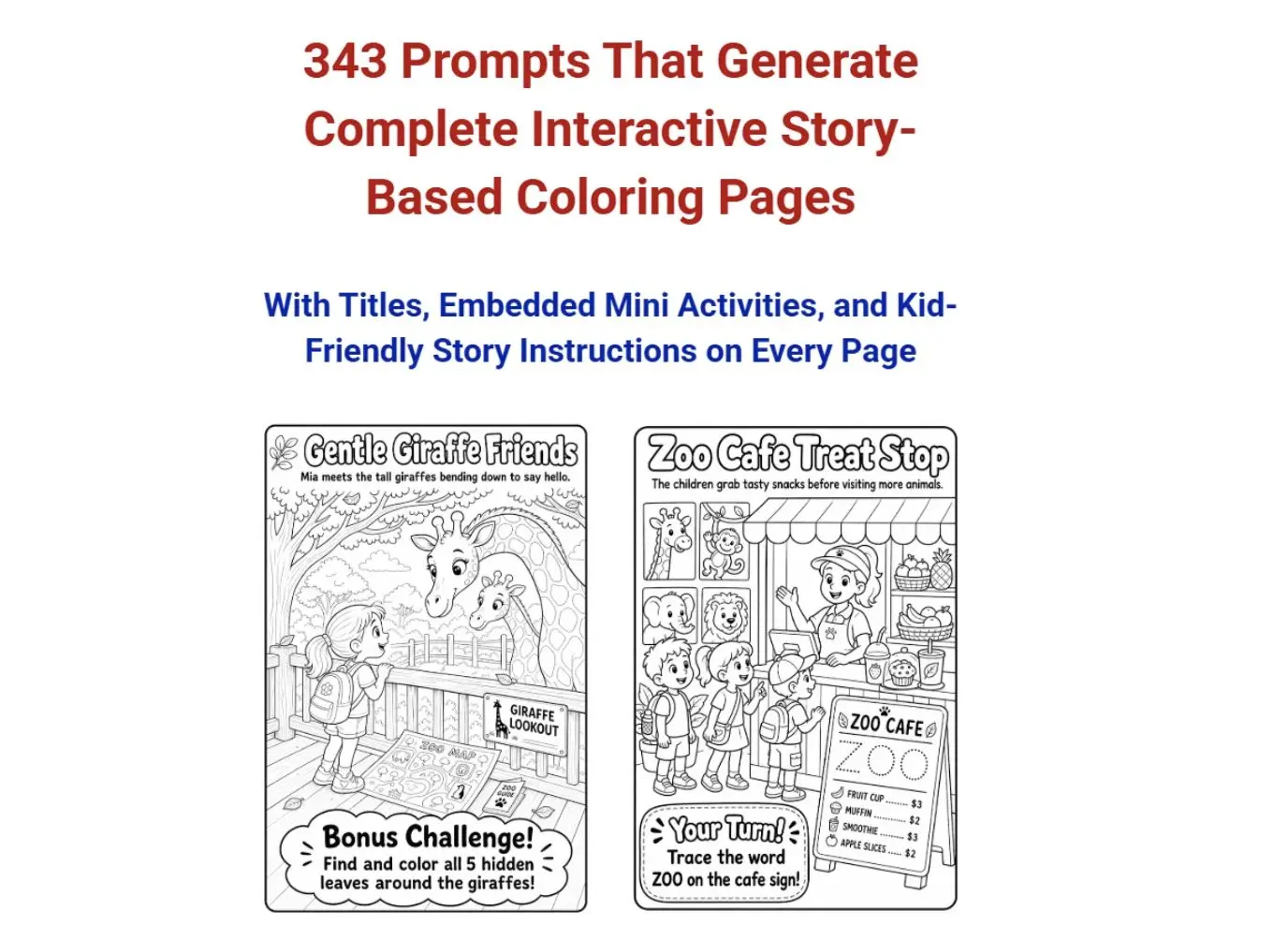 343 Prompts for Interactive Story-Based Coloring Pages