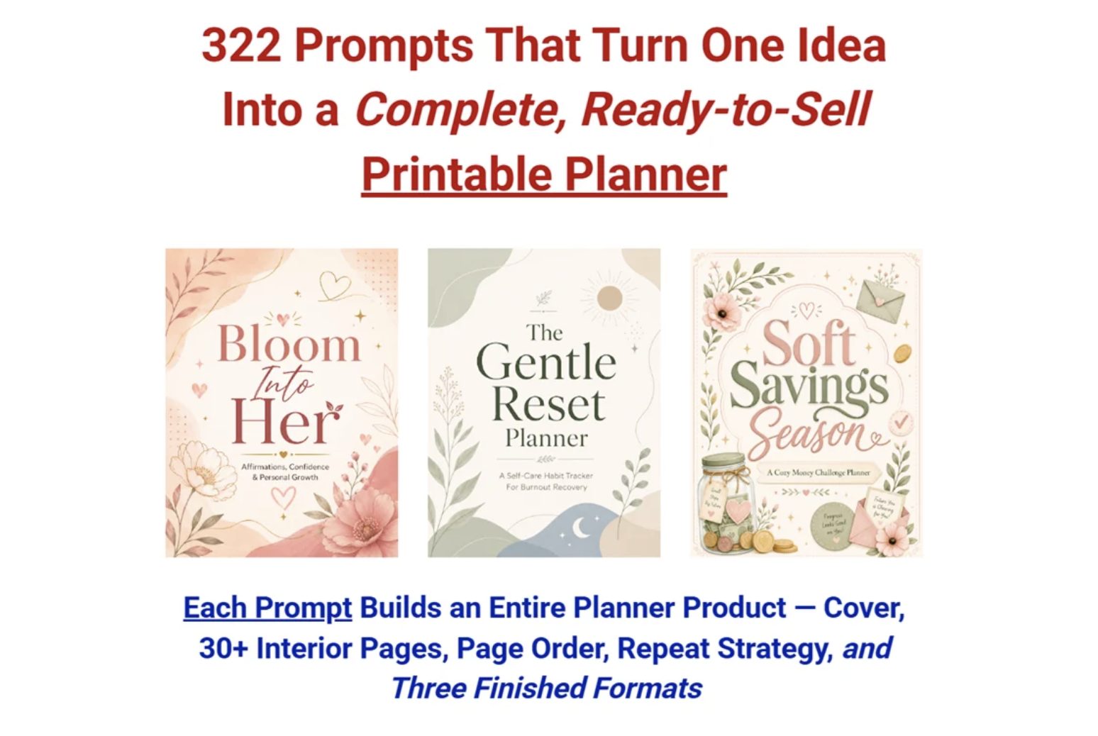 322 Prompts for Complete Printable Planner Products