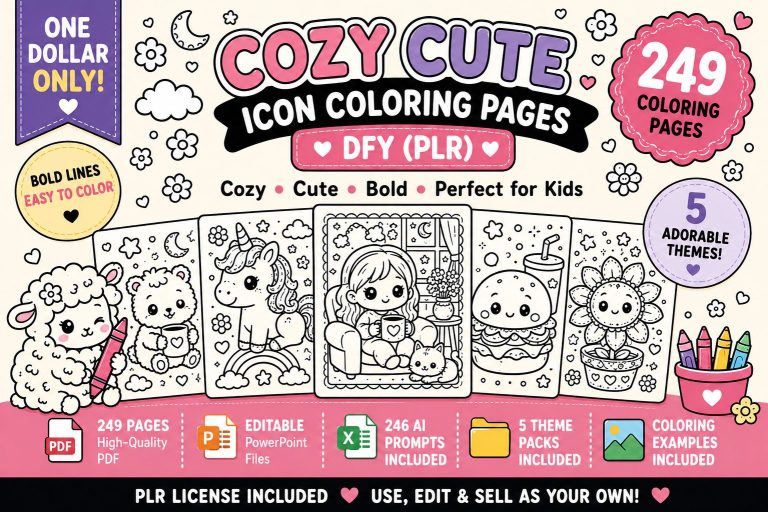One Dollar for 249 Cozy Cute Icon Coloring Pages DFY