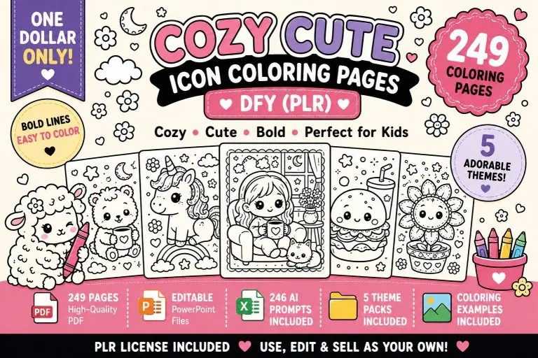 One Dollar for 249 Cozy Cute Icon Coloring Pages DFY